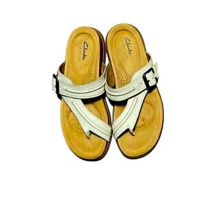 Clarks White Leather Sandals. 8